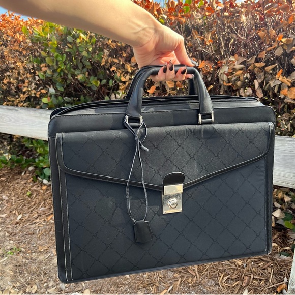St. John Elegant Black Briefcase Canvas and Leather with Key